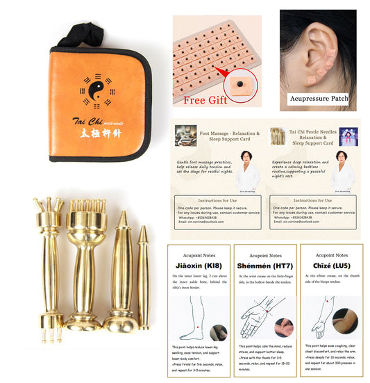 Tai Chi Pestle Needle Complete Wellness Program – 4 Tools, Guided Use Kit, Ear Patches & 2 Online Courses