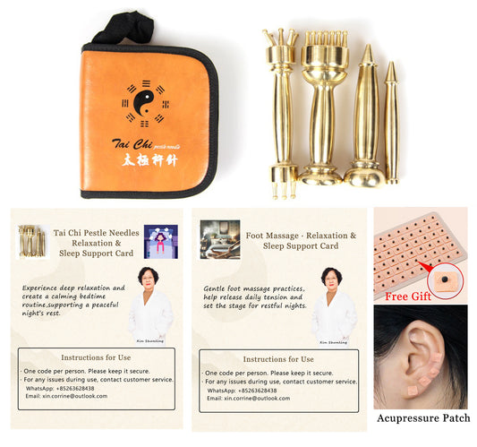 Tai Chi Pestle Needle Wellness Set (4-Piece) with 2 Sleep Support Guides + 120pcs Ear Acupressure Patches